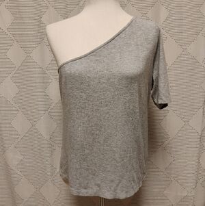 H&M Gray Ribbed One-Shoulder Women's Top Stretchy Lightweight Size XL